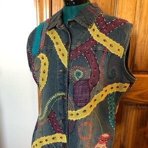 Chico’s denim beaded embroidered vest